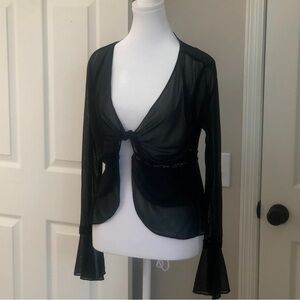 Rubber Ducky Productions Sheer Front Tie Long Sleeve Blouse Top Women's Medium